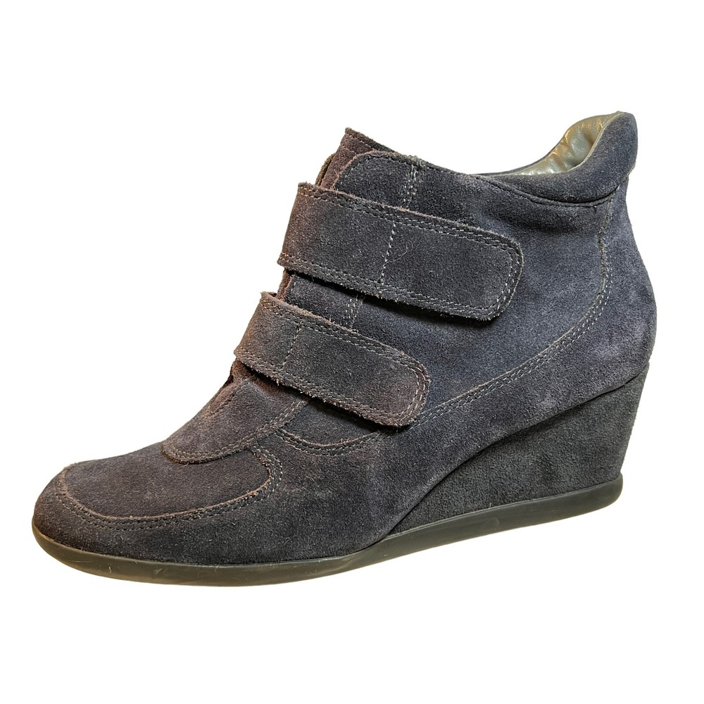 Aerosoles Best Fit Suede Leather Wedge Sneaker 8.5 Navy Blue Hook & Loop Closure